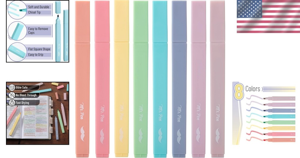 Creative 8-Pack Pastel Highlighters with Chisel Tip - No Bleed, Quick-Dry