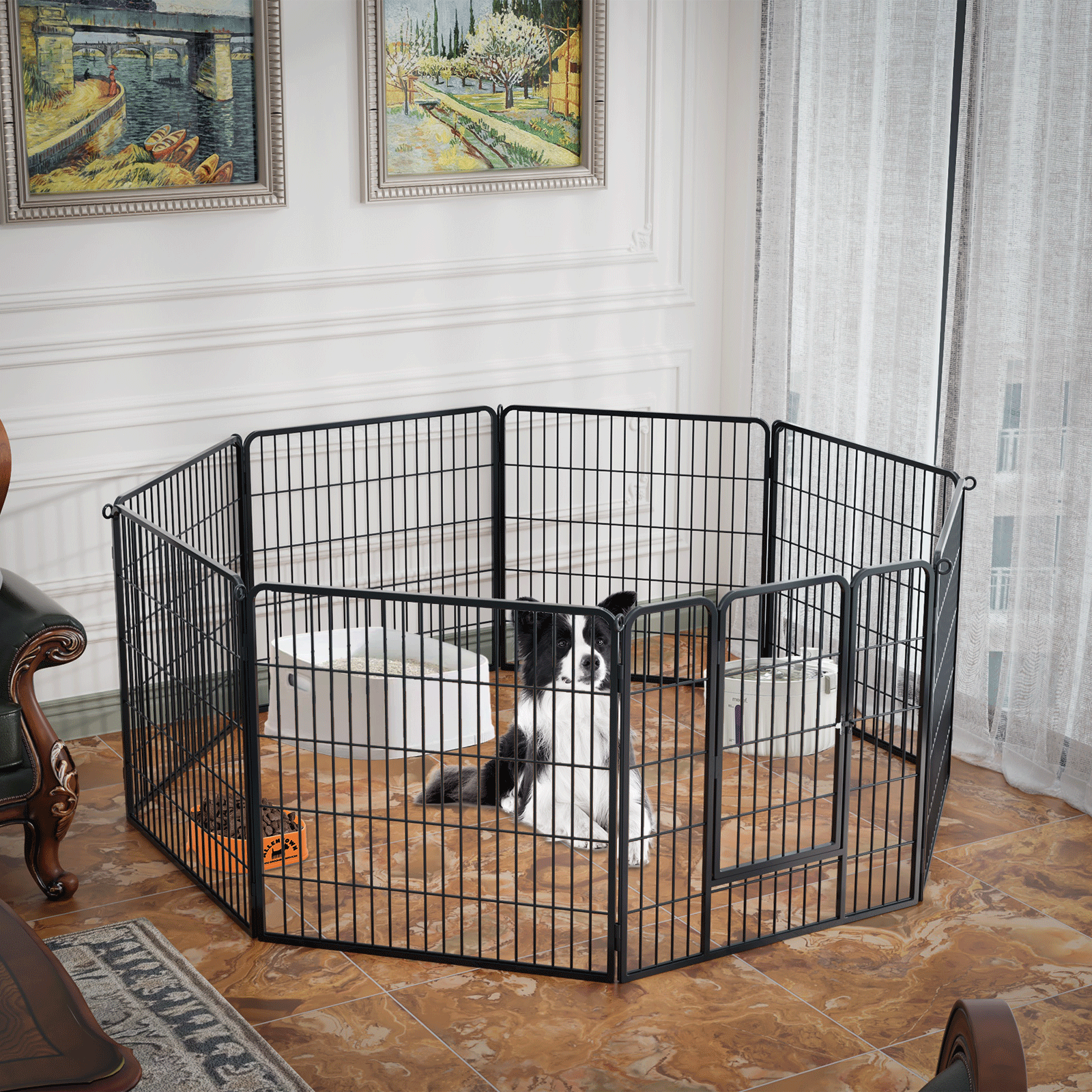 31 Inch Folding Dog Playpen Metal Heavy Duty Pet Dog Exercise Pen 8Panel w/Doors