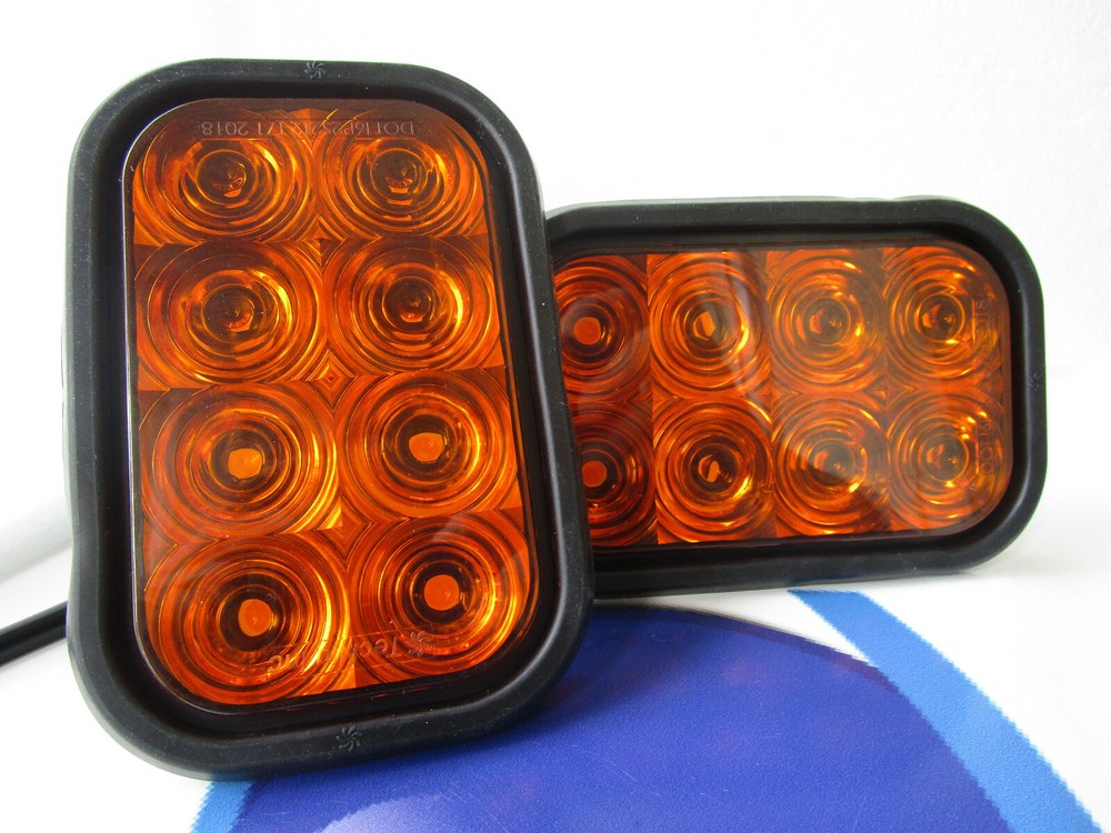 TecNiq 2pk Amber 4" Rectangular Flashing Strobe Warning Grommet Mount LED Lights