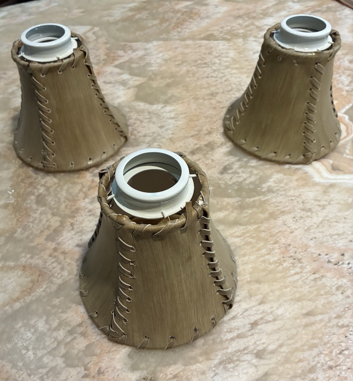 Set of 3 Beige faux leather Lamp Shades, Bell Shape