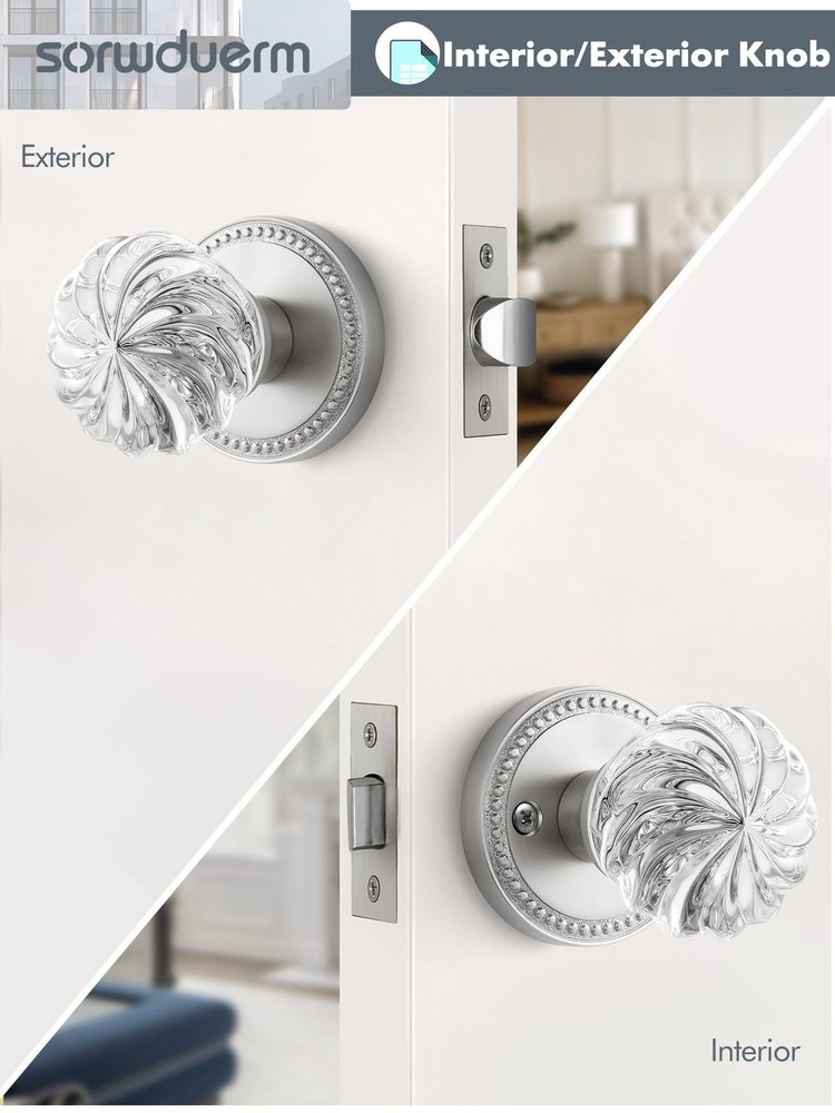 1 Pack Crystal Door Knobs Nickel Door Knob Brushed Nickel Passage Door Knobs ...