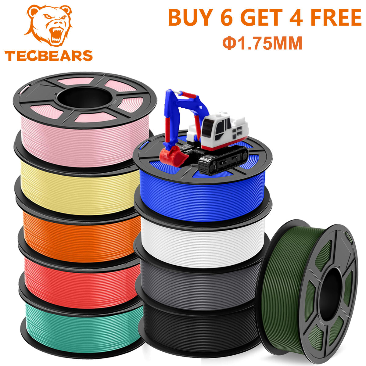 【Buy 10 Pay 6】TECBEARS PLA/PETG/SILK PLA+ Matte 3D Printer Filament 1KG ABS ASA