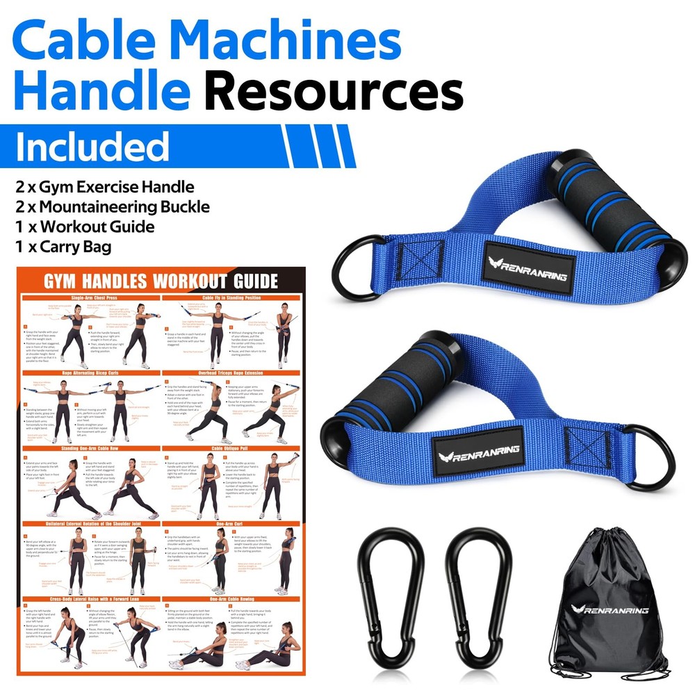 Gym Exercise Handles, Handle Attachments for Cable Machine Pulleys, Resistanc...