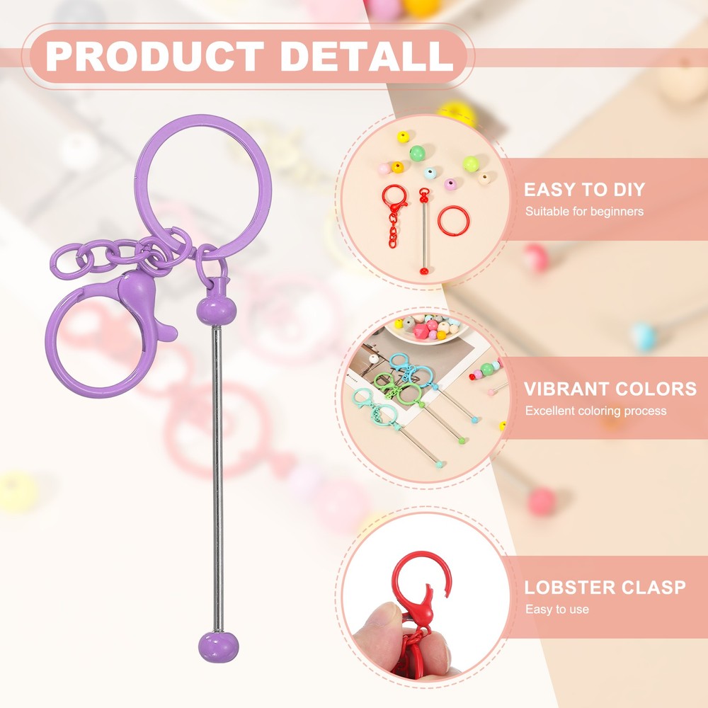20Pcs Beadable Keychains, DIY Beaded Keychain Making Kit, Candy Purple