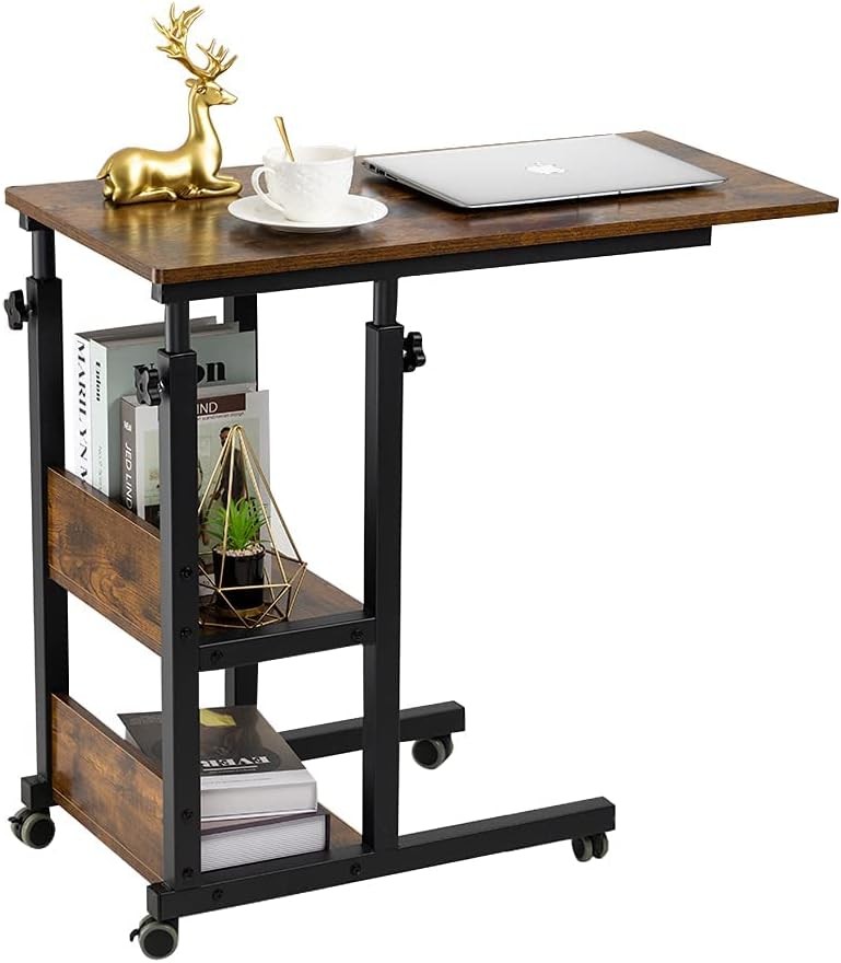 Hadulcet C Shaped Side Table Adjustable, Height Adjustable C Romantic Brown