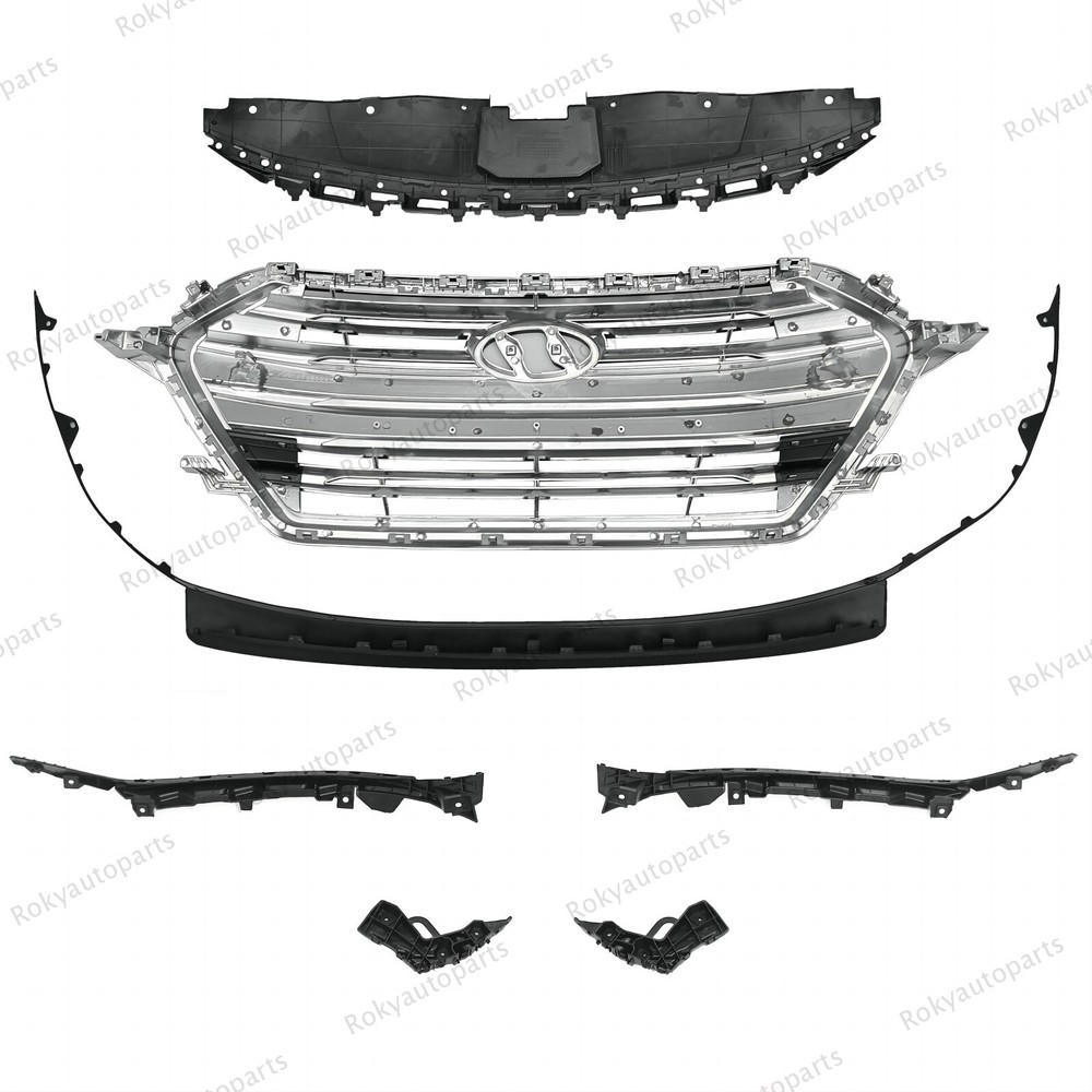 7PC For Elantra 2017 2018 Upper Chrome Grille Bumper Lower Lip Assembly Bracket