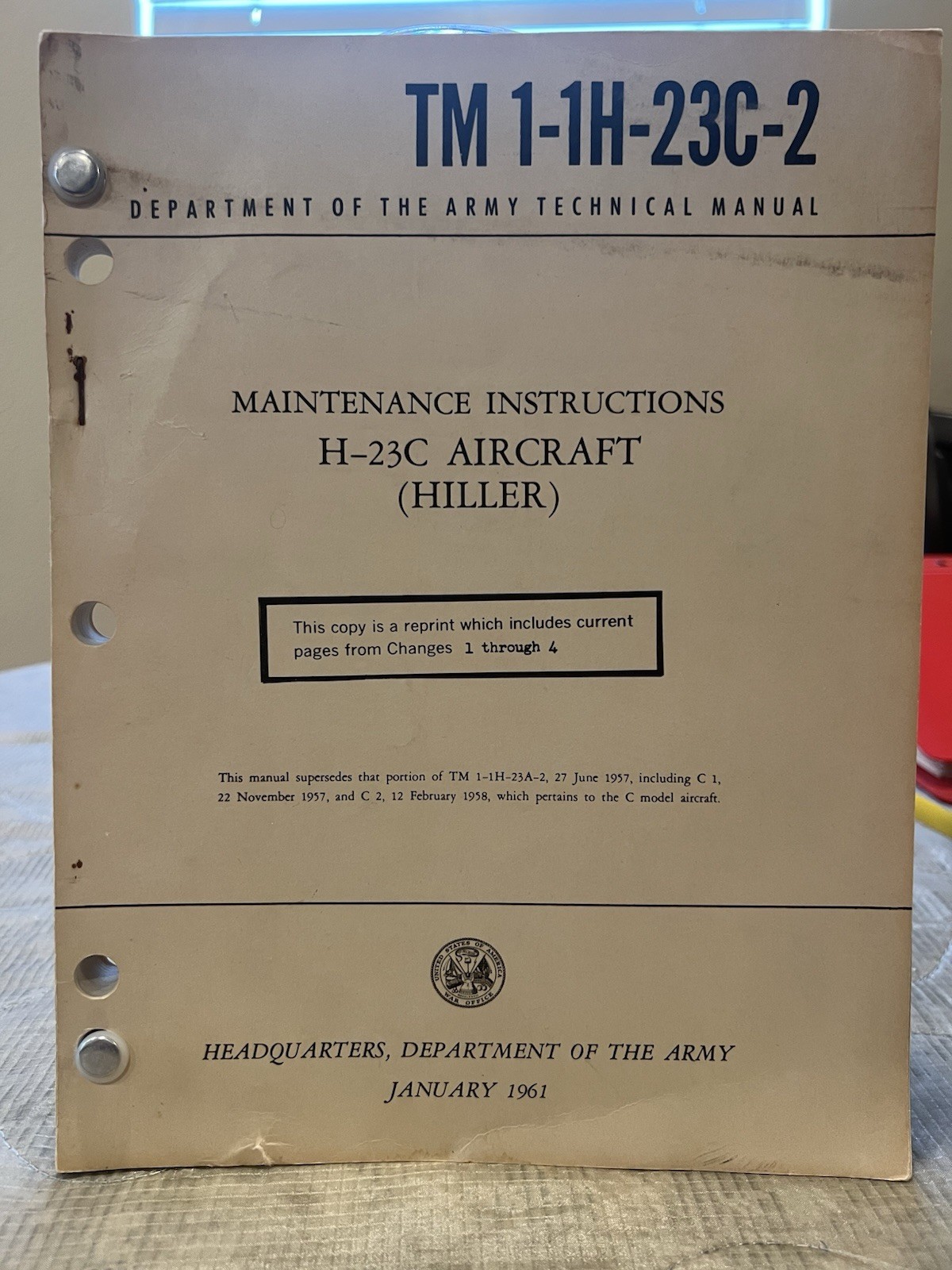 Hiller H-23C Raven Helicopter Maintenance Instruction Manual - Jan 1961