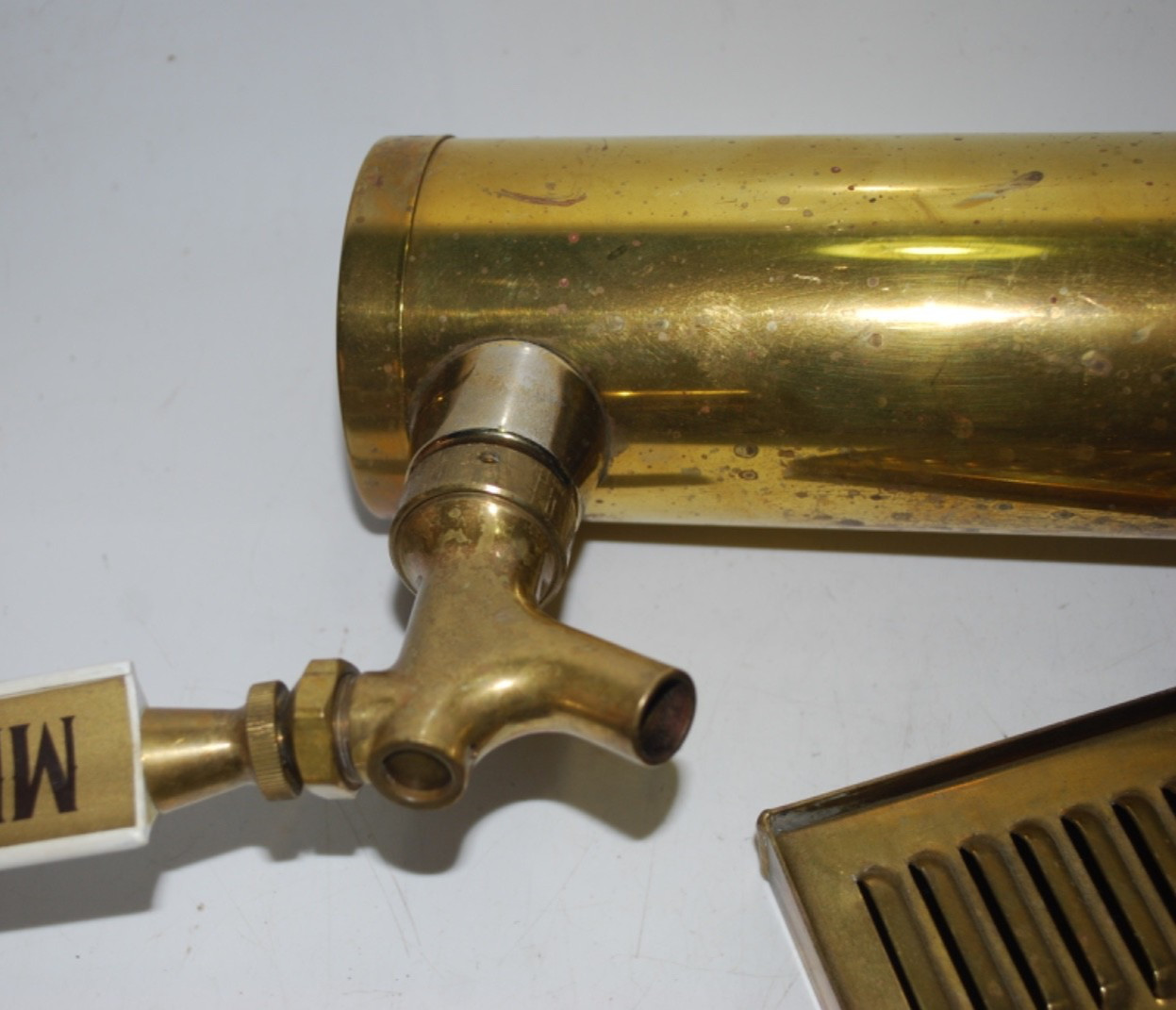 Vintage Brass Beer Tap Tower 12" w/ Drip Pan Used Bar Draft Tower Needs Refit