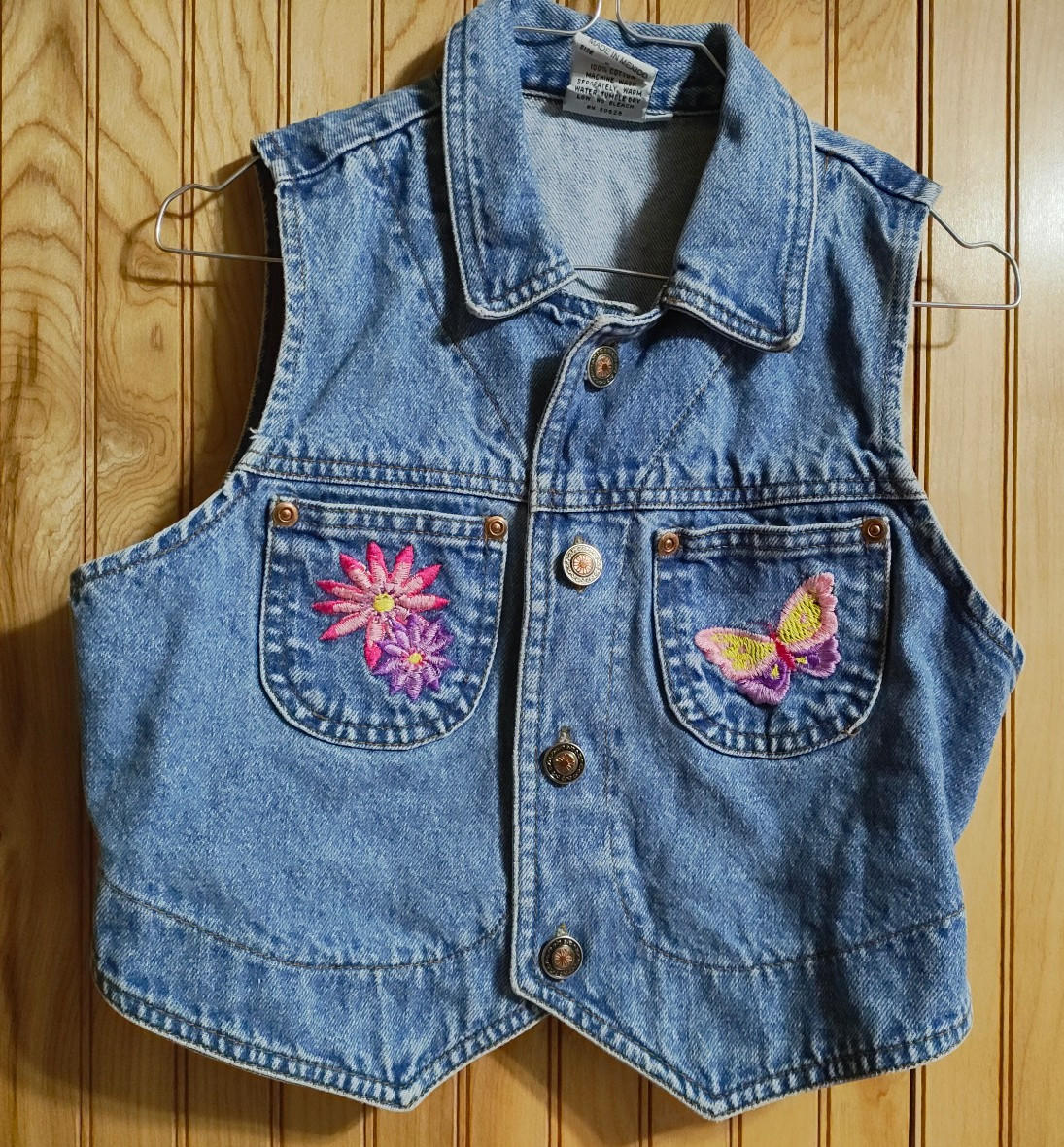 Girls Denim Embroidered Vest Flowers Butterfly Medium