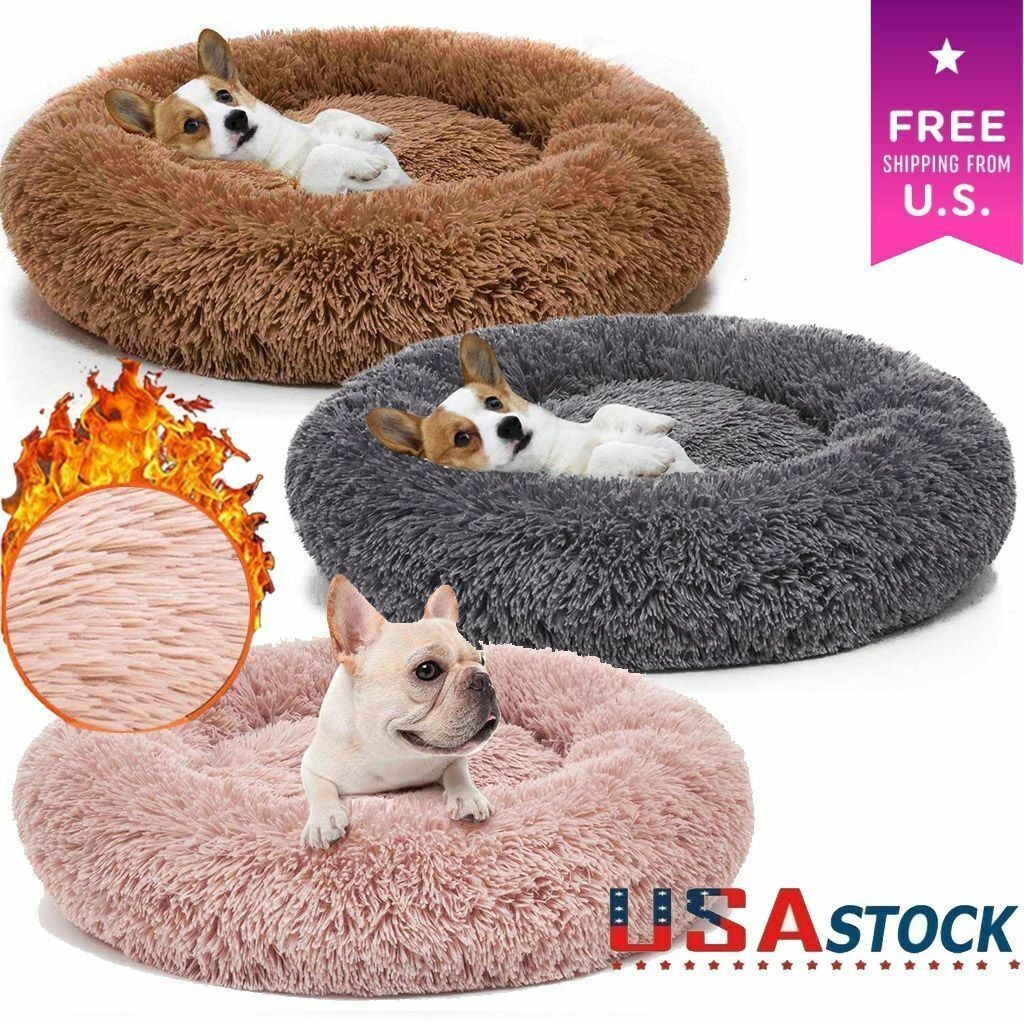 Pet Dog Cat Calming Bed Warm Soft Plush Round Cute Nest Comfortable Sleeping New
