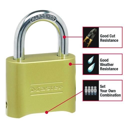 Master Lock Resettable Combination Padlock, 2" Wide, Brass