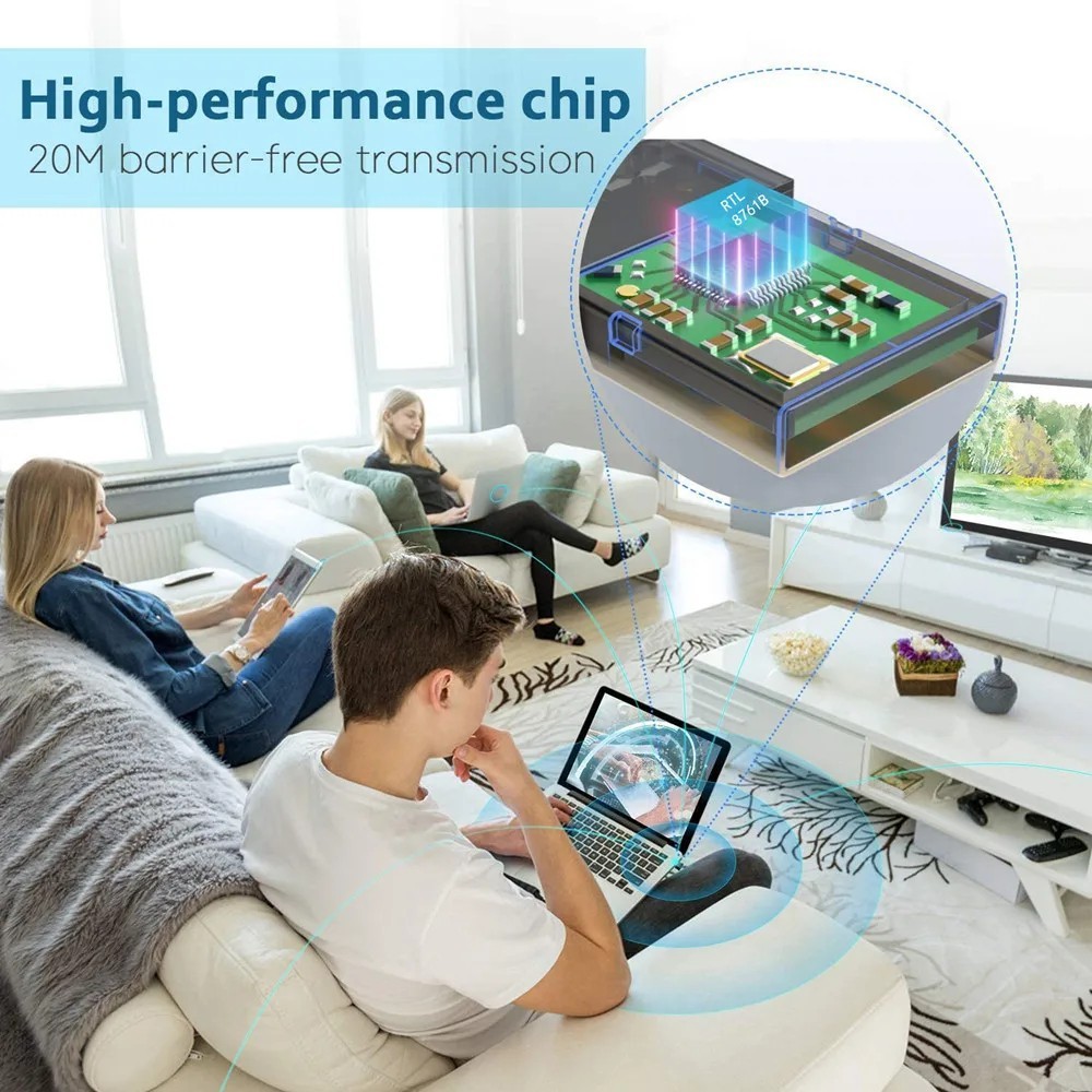 USB Bluetooth 5.0 Wireless Stereo Audio Music Adapter Dongle Receiver For TV PC