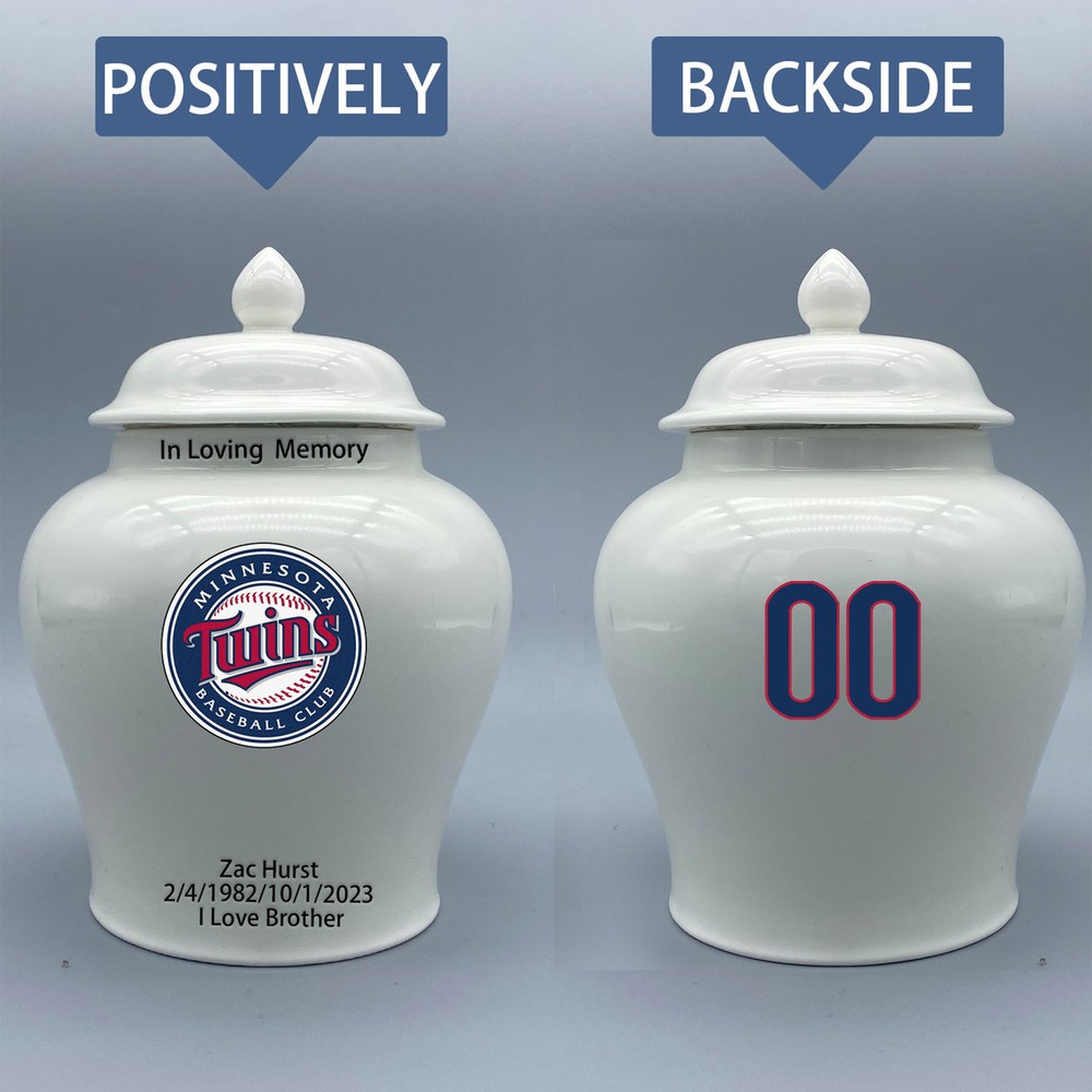 Ceramic Medium Urn for Minnesota Twins Baseball Theme, Custom Text & Number