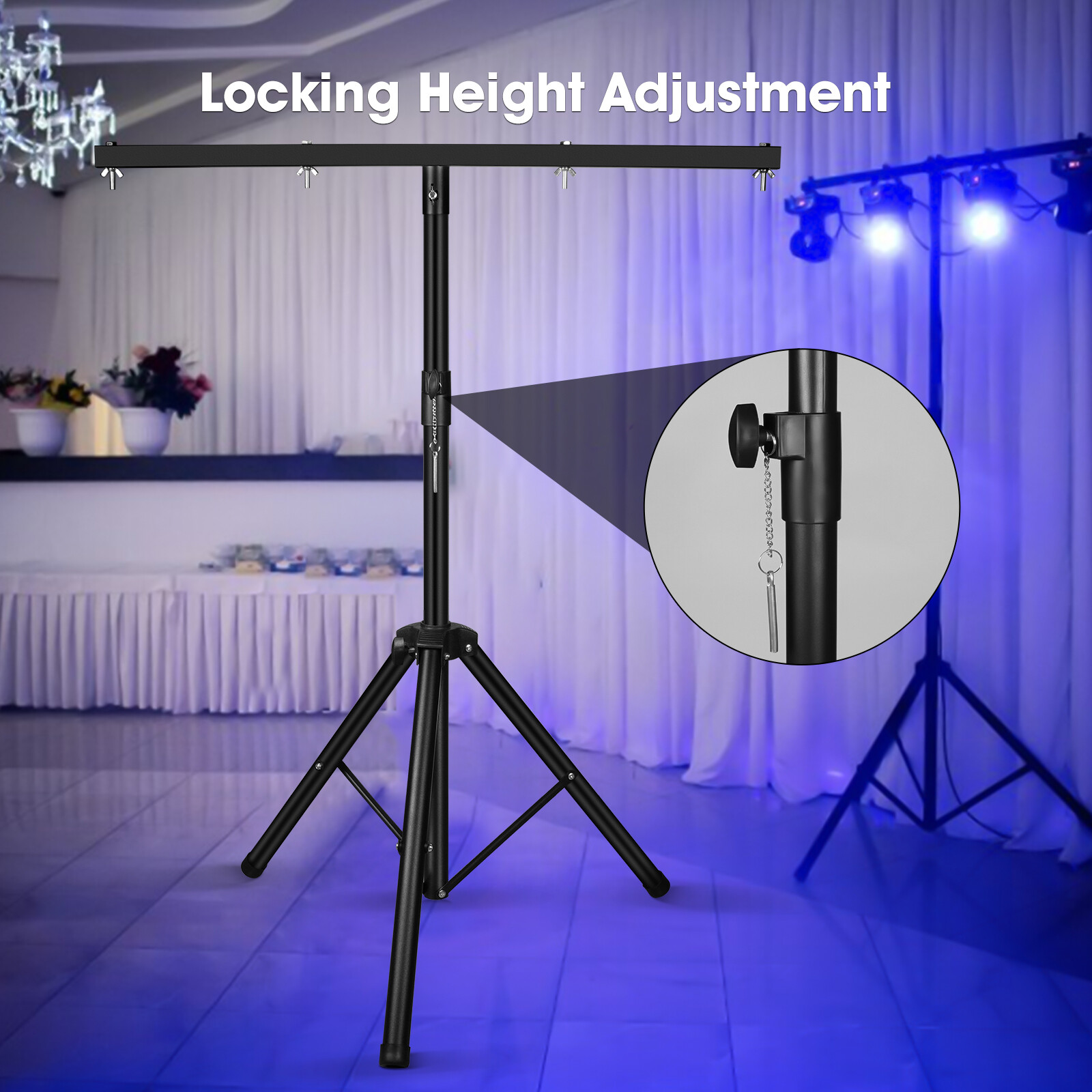 LED Par Light Tripod Stand &T-Bar Adjustable Stage Lighting DJ Disco Light Stand