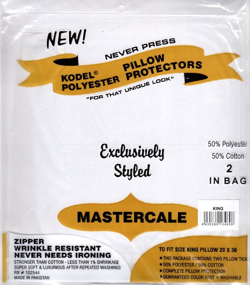 2 KING Pillow Protectors Mastercale White Wrinkle Resistant Luxuriously Soft