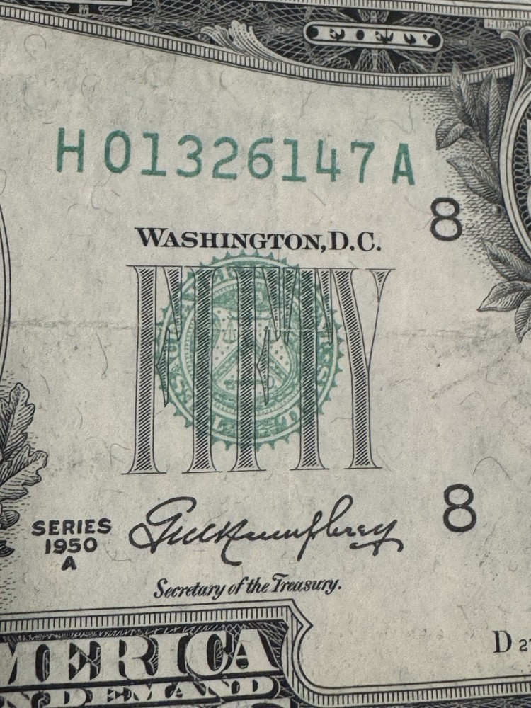 RARE Error - 1950 A Vintage $50 FRN ERROR MIS-CUT & SEAL ALIGNMENT