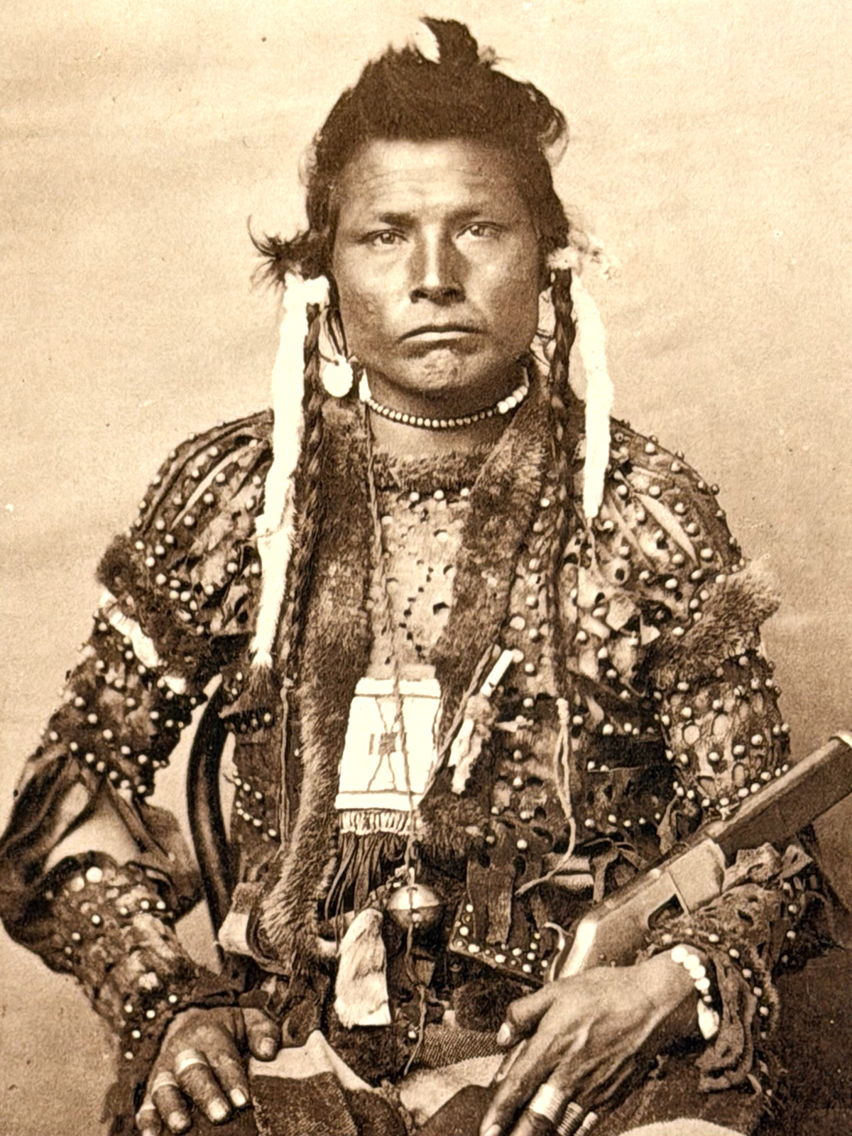 Antique Native American Indian Photograph of Bear Shield (A-Ara-Ton) Warrior