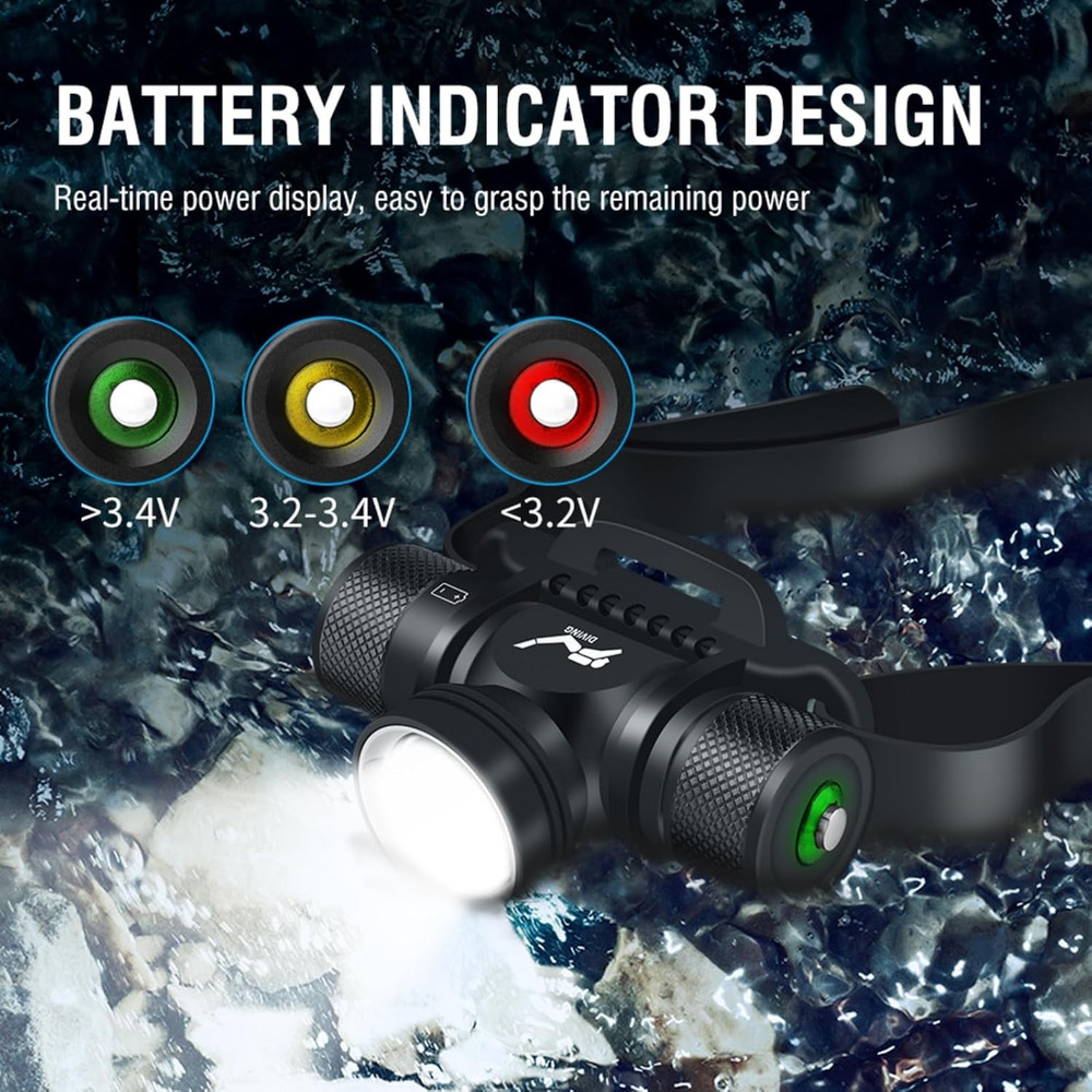 Scuba Diving Light, Diving Flashlight Headlamp, 5 Modes Dive Flashlight, Ultra B