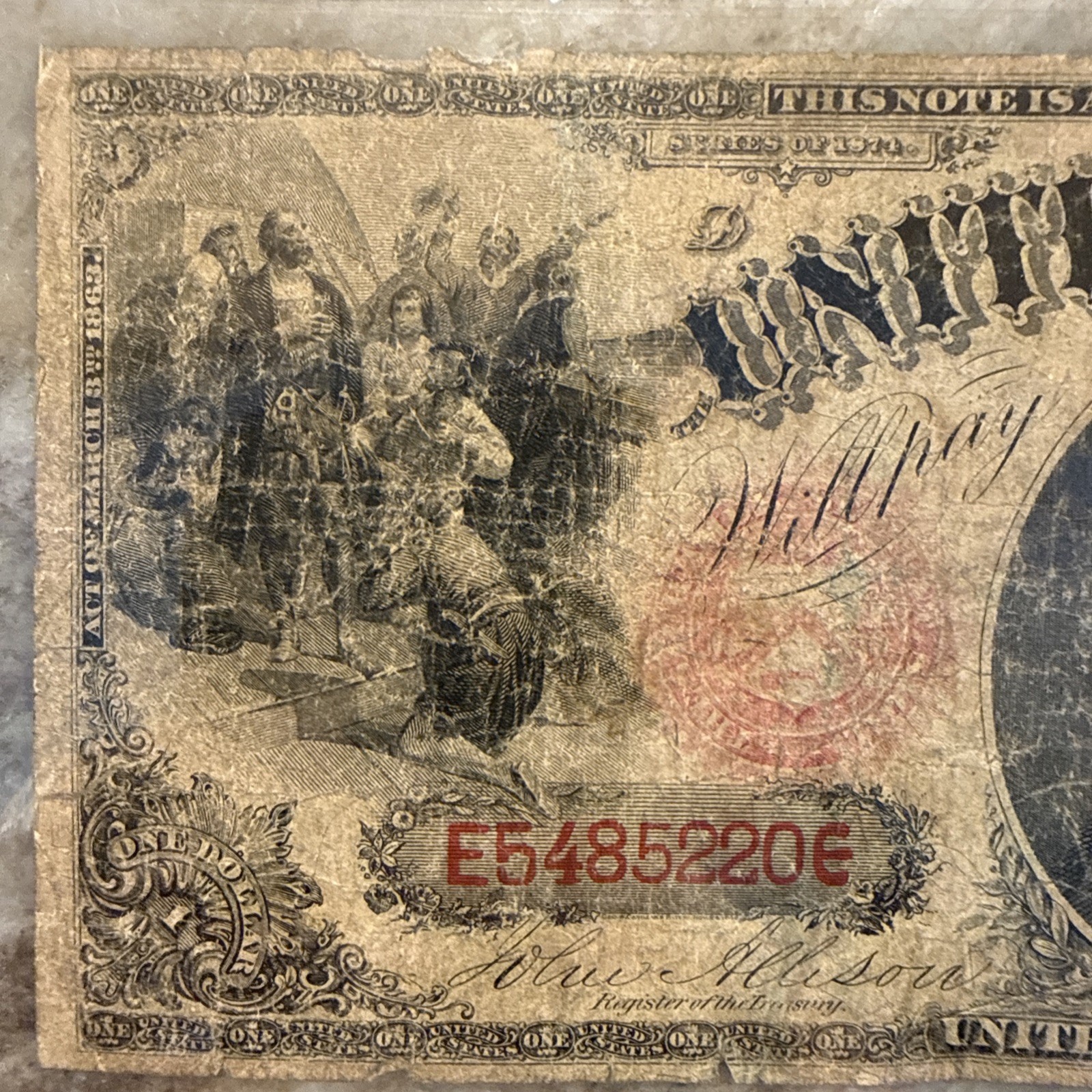 1874 $1 Legal Tender (Allison/Spinner) Fr#19 Circulated