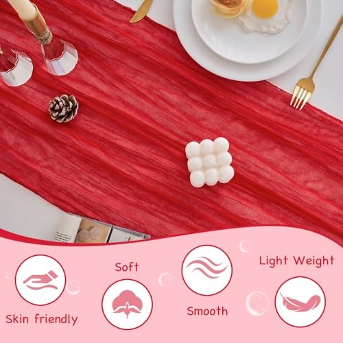 10 Pack Table Runner 120 Inch Cheesecloth Table Runner 10FT Rustic 21"x120" Red