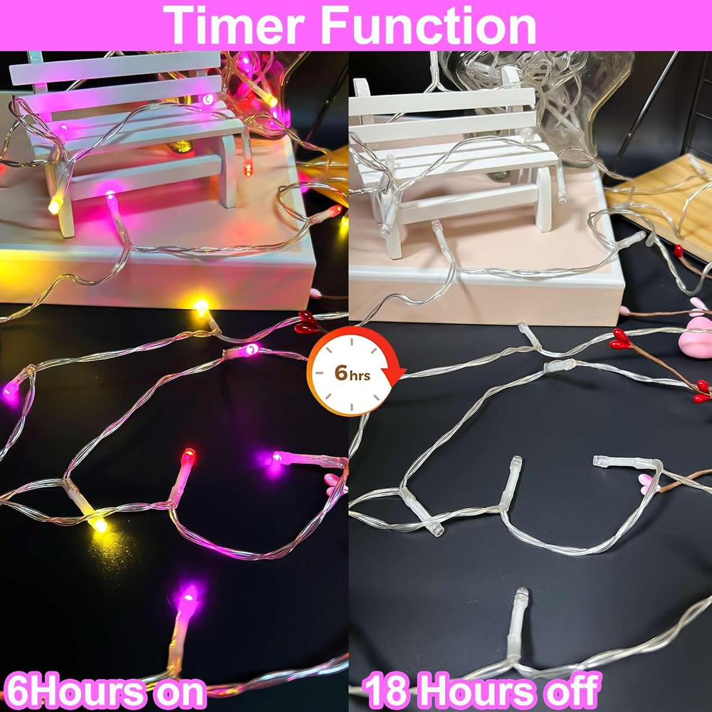 Battery Operated 100 LED Valentine's Day String Lights with Timer and 8 Modes