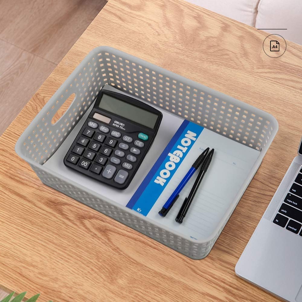 4-Pack Plastic Office Storage Baskets, A4 Basket Trays, Grey