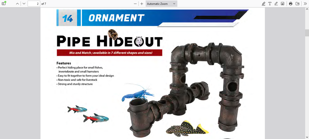 CLASSICA PIPE HIDE-OUT MEDIUM STRAIGHT PIPE for TROPICAL SMALL FISH or HAMSTERS