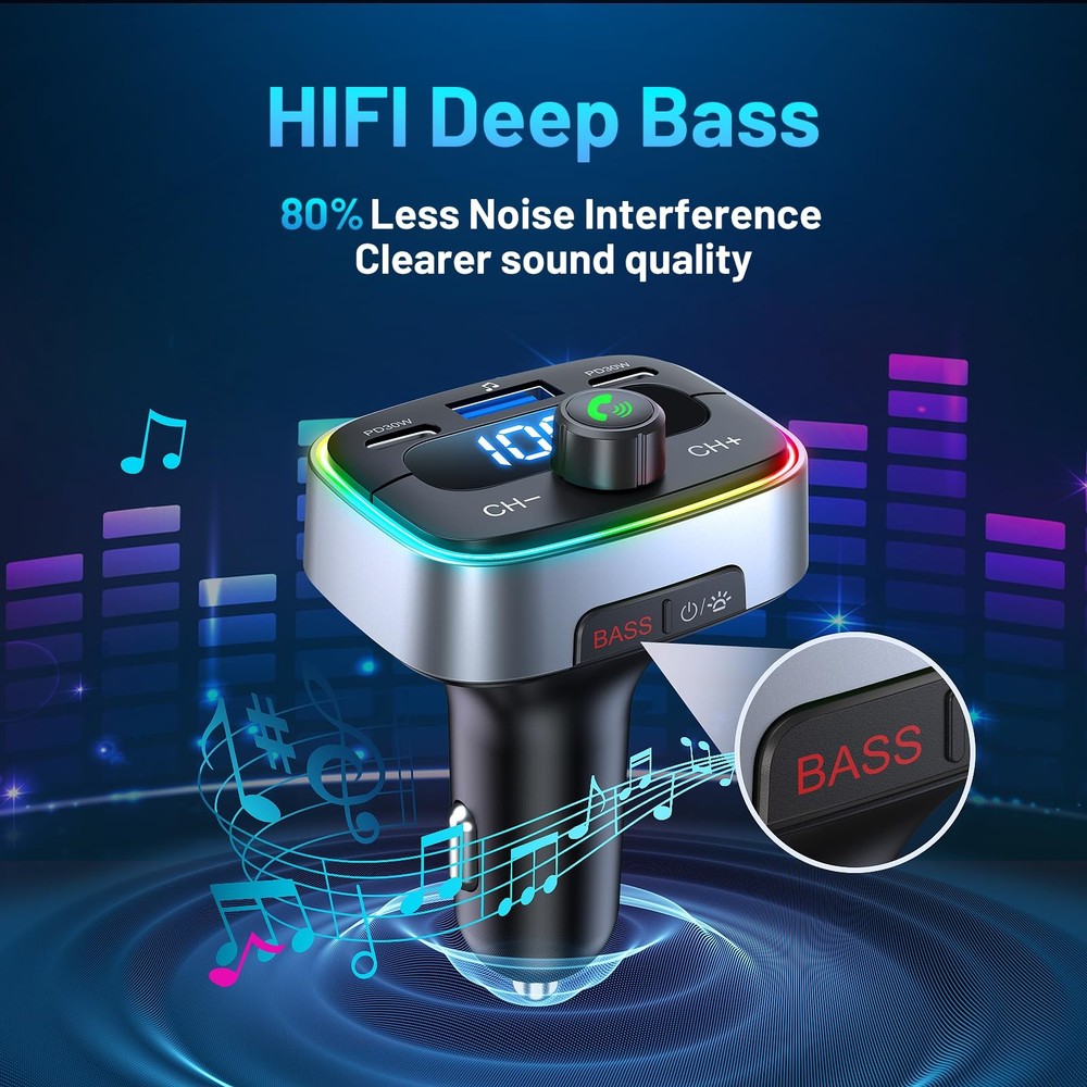 Bluetooth 5.4 Car Adapter 60W Charging USB Bluetooth Adapter for Car,Wireless...