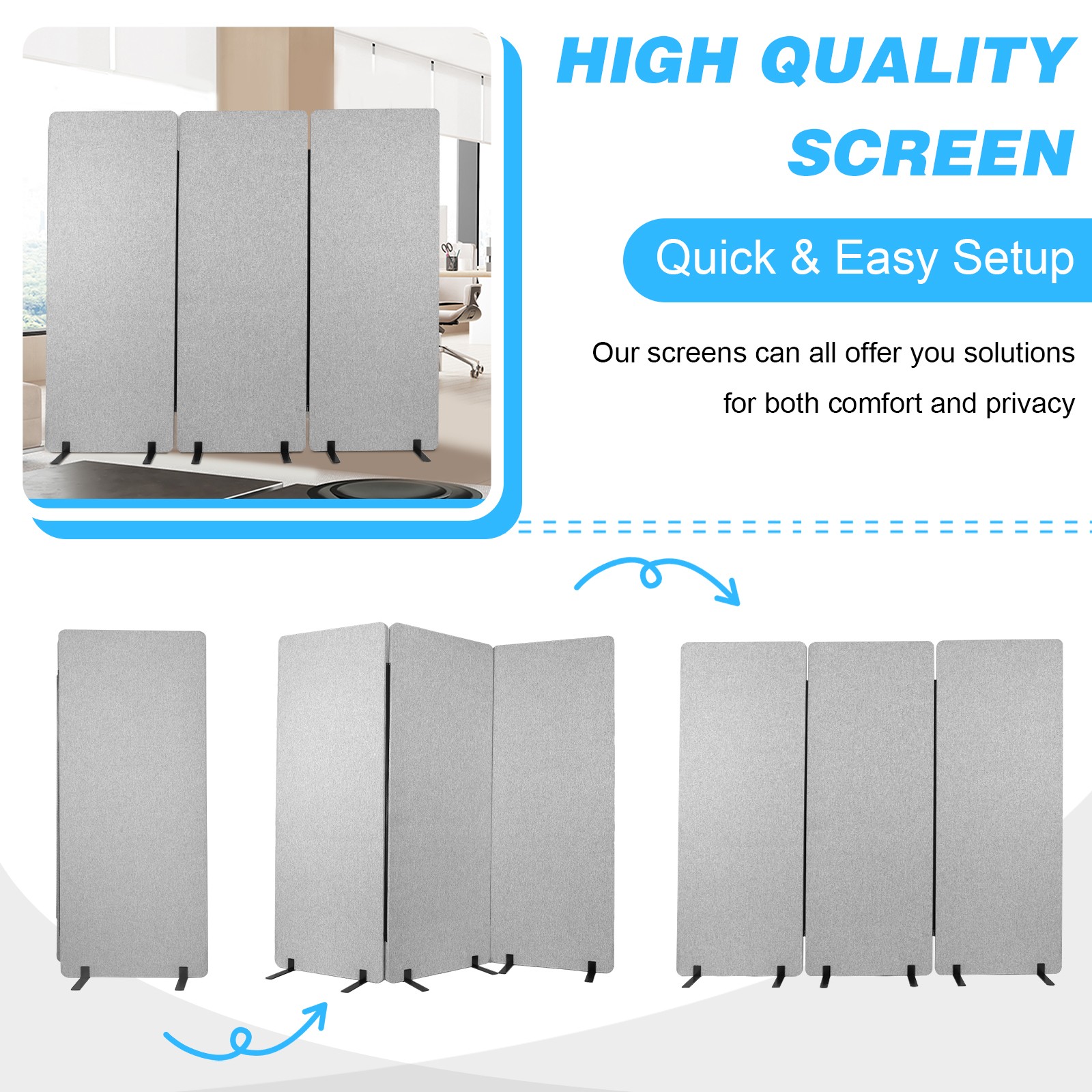 3 Panels Soundproof Privacy Panels Folding Room Divider for Dorm Studio Office