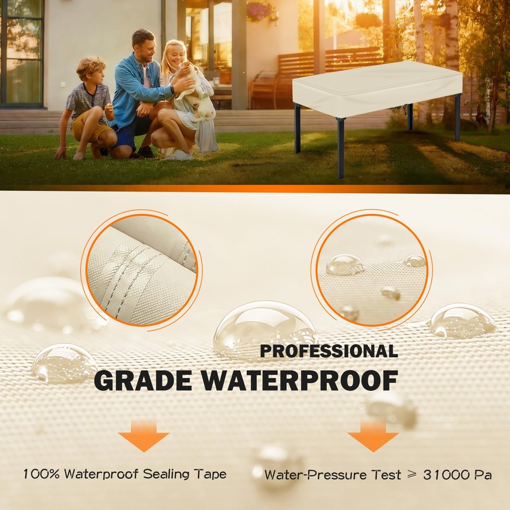 TOHONFOO Rectangular Patio Table Cover Waterproof AntiUV Outdoor Dining Tabl...
