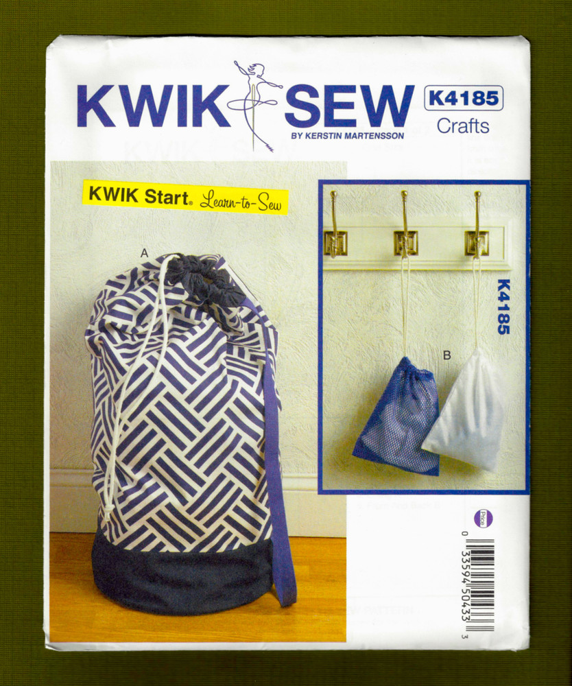 Laundry Bag & Drawstring Bag, Very Easy "Learn-to-Sew" Kwik Sew Pattern 4185