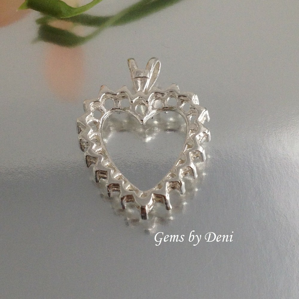 Cluster Heart Pre-Notched Solid Silver Pendant Setting