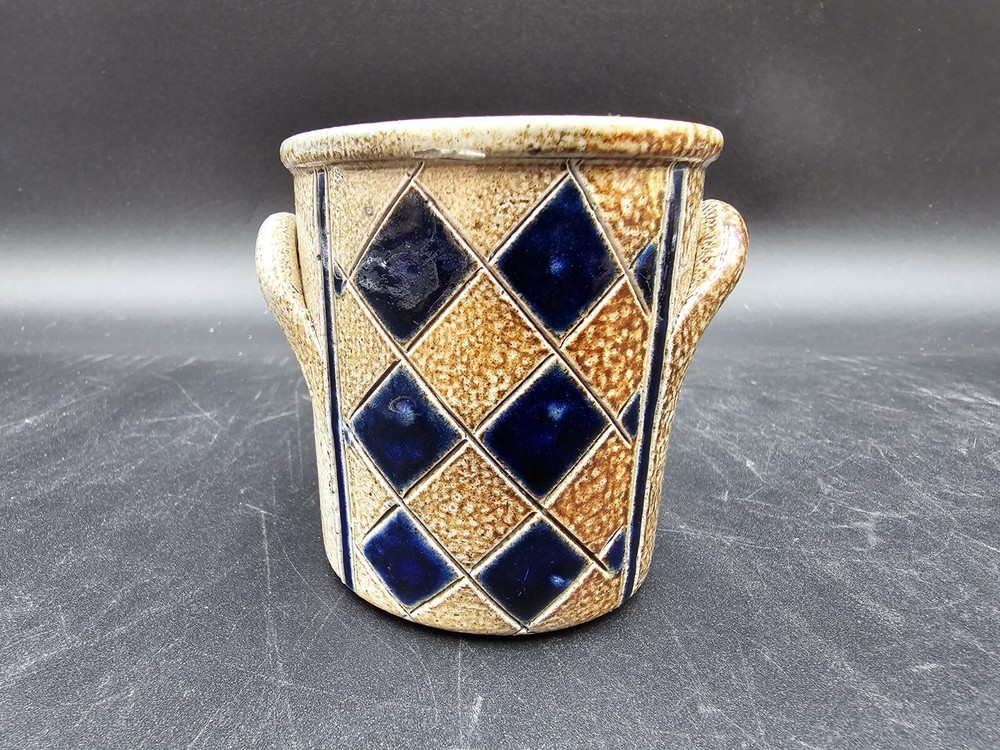 Mini Salt Glaze Crock Toothpick Holder 2 3/4” Tall Diamond Pattern