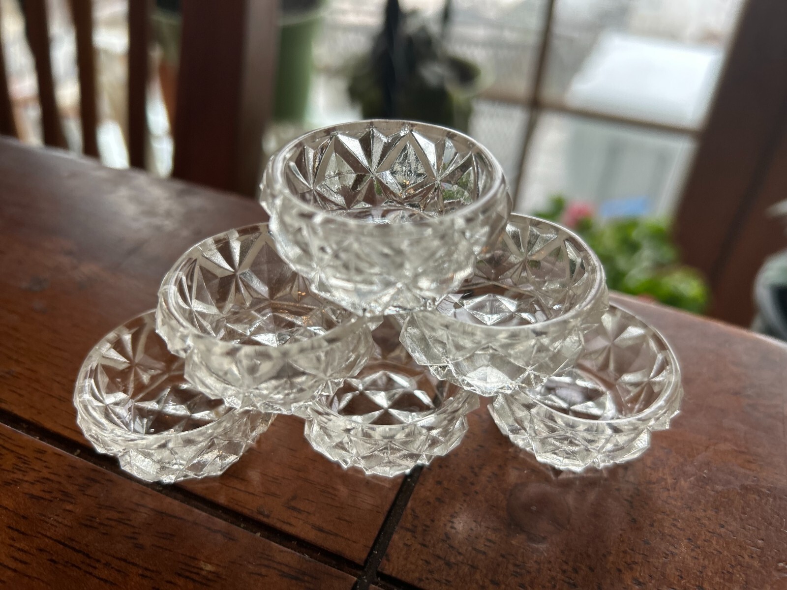 Antique Set of 6 Salt Cellars Dips Open Salt Dip Diamond Star Pattern 1.5"