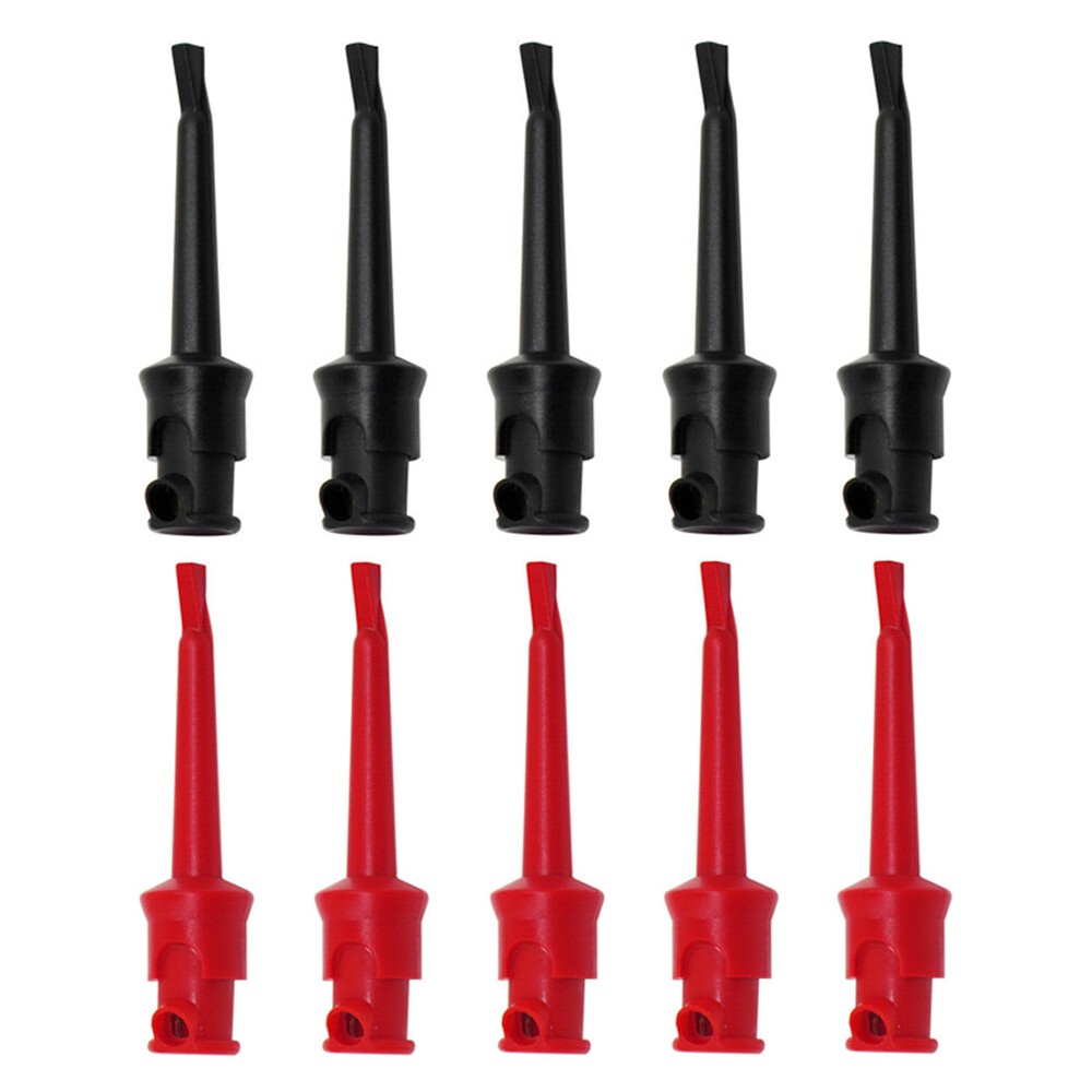 10PCS Mini Grabber Test Hook Clips Insulated Black & Red For Electrical Testing