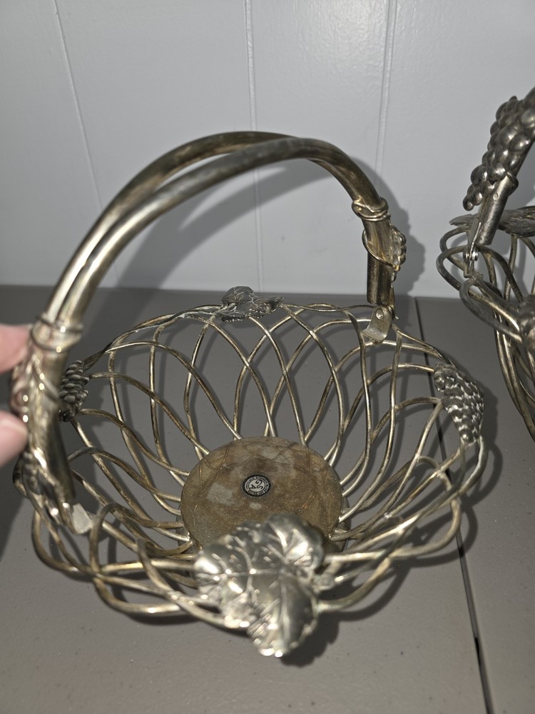 GODINGER Silver Grapevine Leaf Baskets Silver Plated Base Metal 11" Decorative