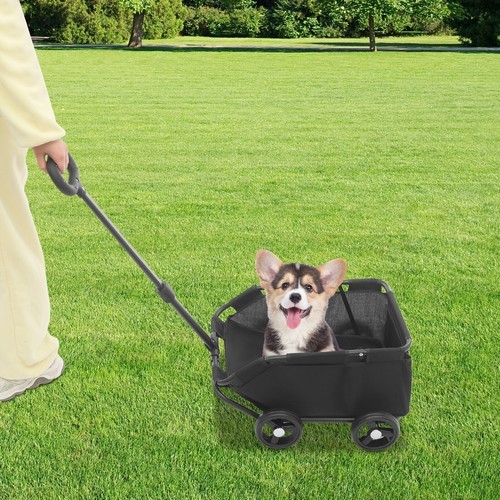 Black Dog Stroller Freestanding Folding Dog Cart Pet Stroller for Travelling