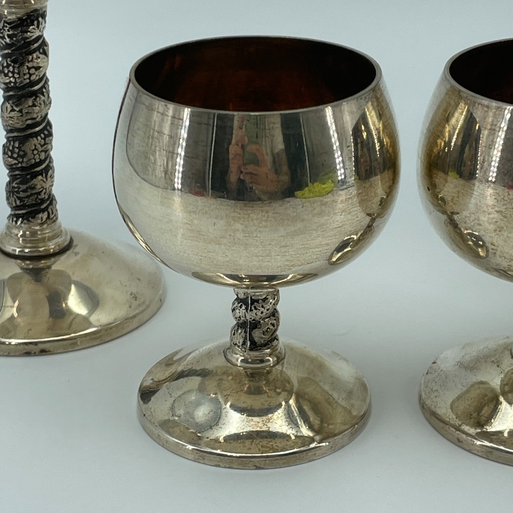 VINTAGE Silverplate Goblet Coupe Glasses Set 4 Decorative Stems 6in & 4in