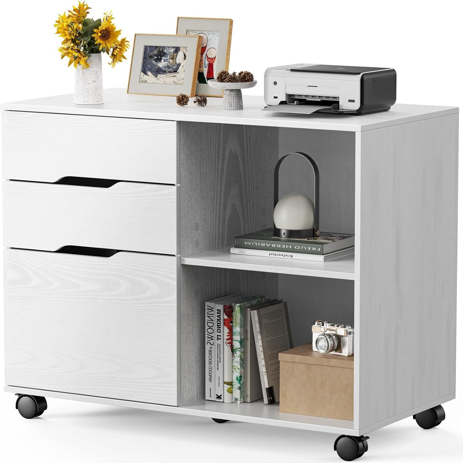 3-Drawer File Cabinet Lateral Mobile Cabinet Wood Under Desk Storage Organizer