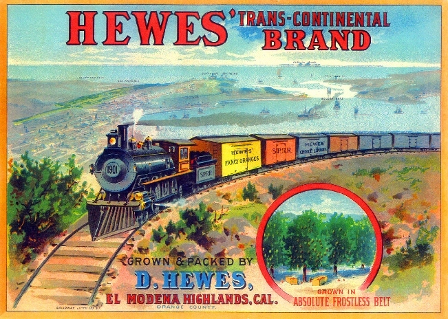El Modena Hewes' Trans-Continental  Lemon Citrus Fruit Crate Label Art Print