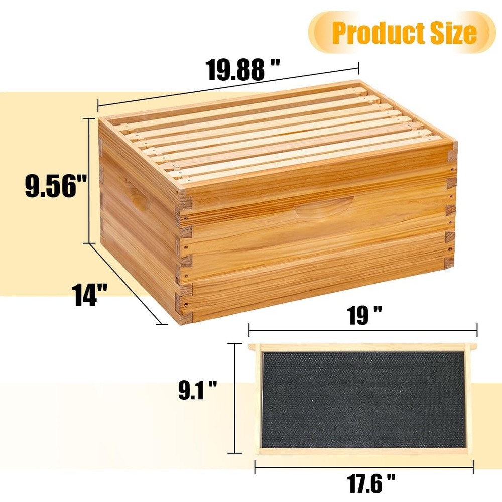 8-Frame Beehive Complete Bee Hive Boxes Starter Kit Dipped in Beeswax Include...