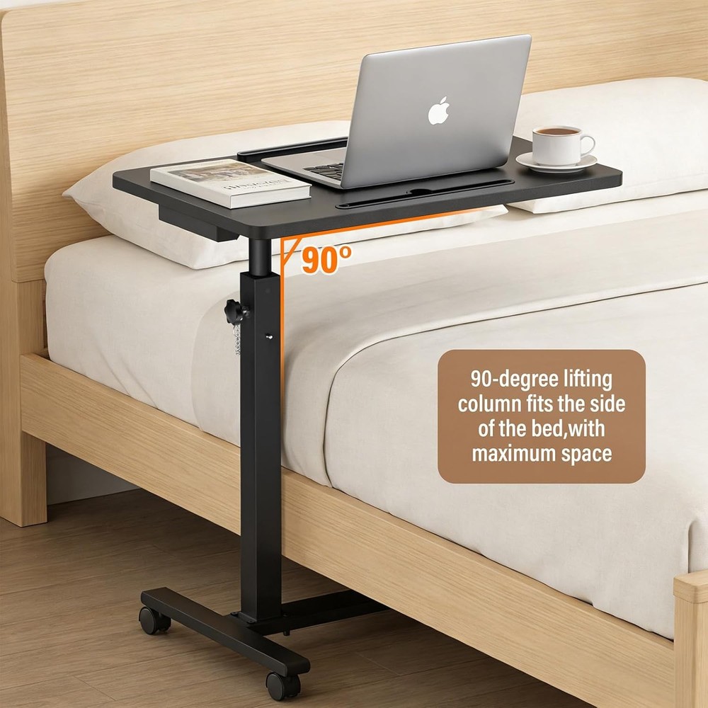 Adjustable Overbed Bedside Table Hospital Bed Table W/ Wheels Portable Rolling