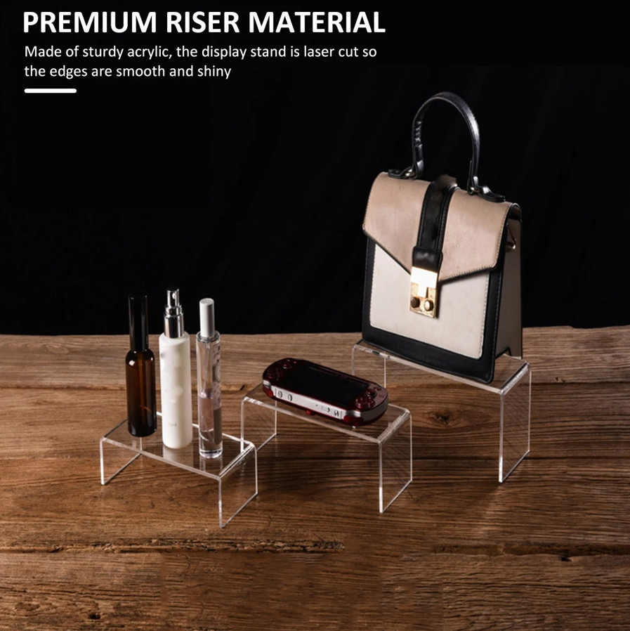3pcs Acrylic Display Stand-Clear Riser Shelf for Jewelry Desserts & Collectibles