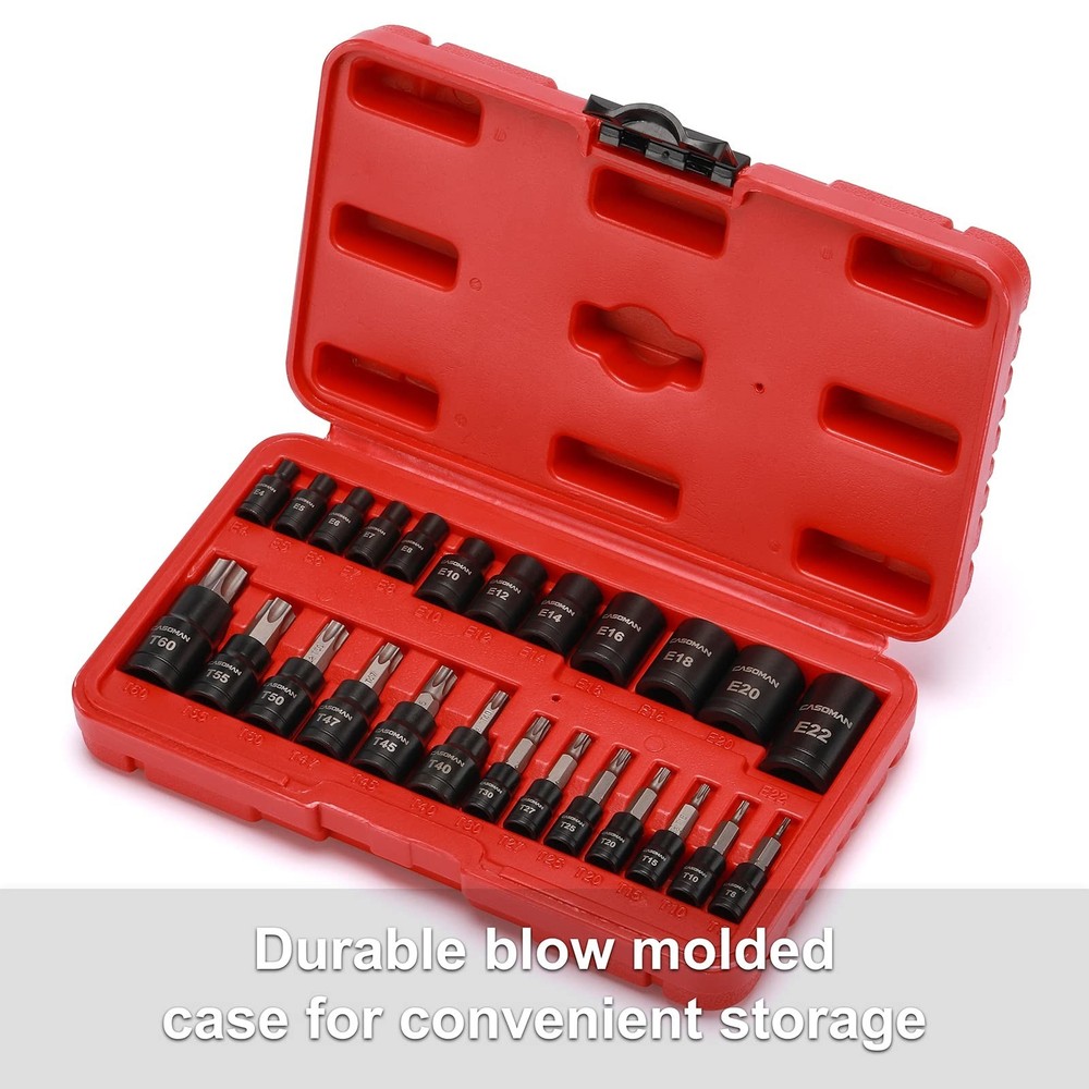 25 Piece Torx Bit Socket and External Socket Set 13 Star Socket Bits (T8- T60)&