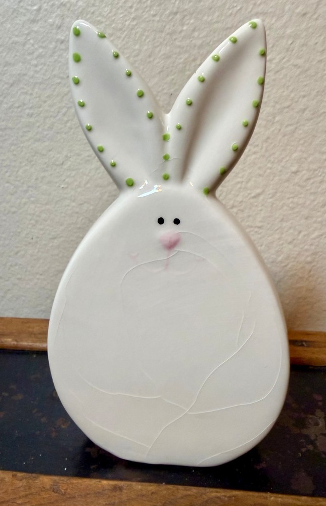Vintage Ceramic Easter Bunny Rabbit Spring Decor Polka Dot Ears