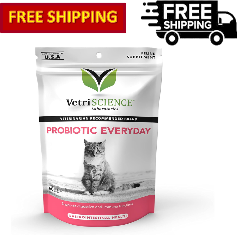 Vetriscience Probiotic Digestive Support Supplement for Cats, 60 Bite Sized Chew