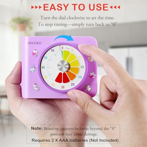 Secura Visual Timer for Kids – 60-Minute Classroom Countdown Timer with Purple