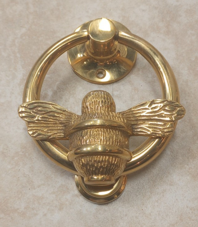 Decorative Solid Brass Bee Ring Hardware Door Knocker Polished Brass
