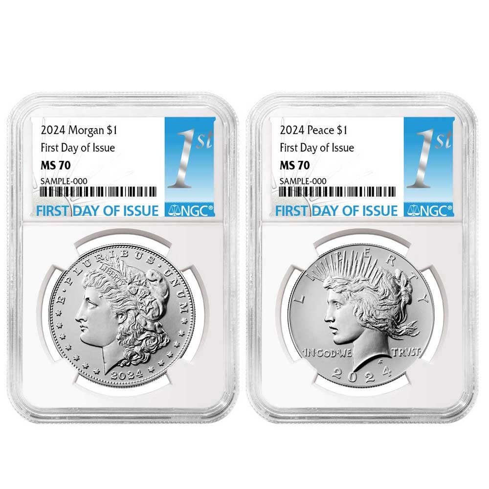 2024 $1 Morgan and Peace Silver Dollar 2pc Set NGC MS70 FDI First Label