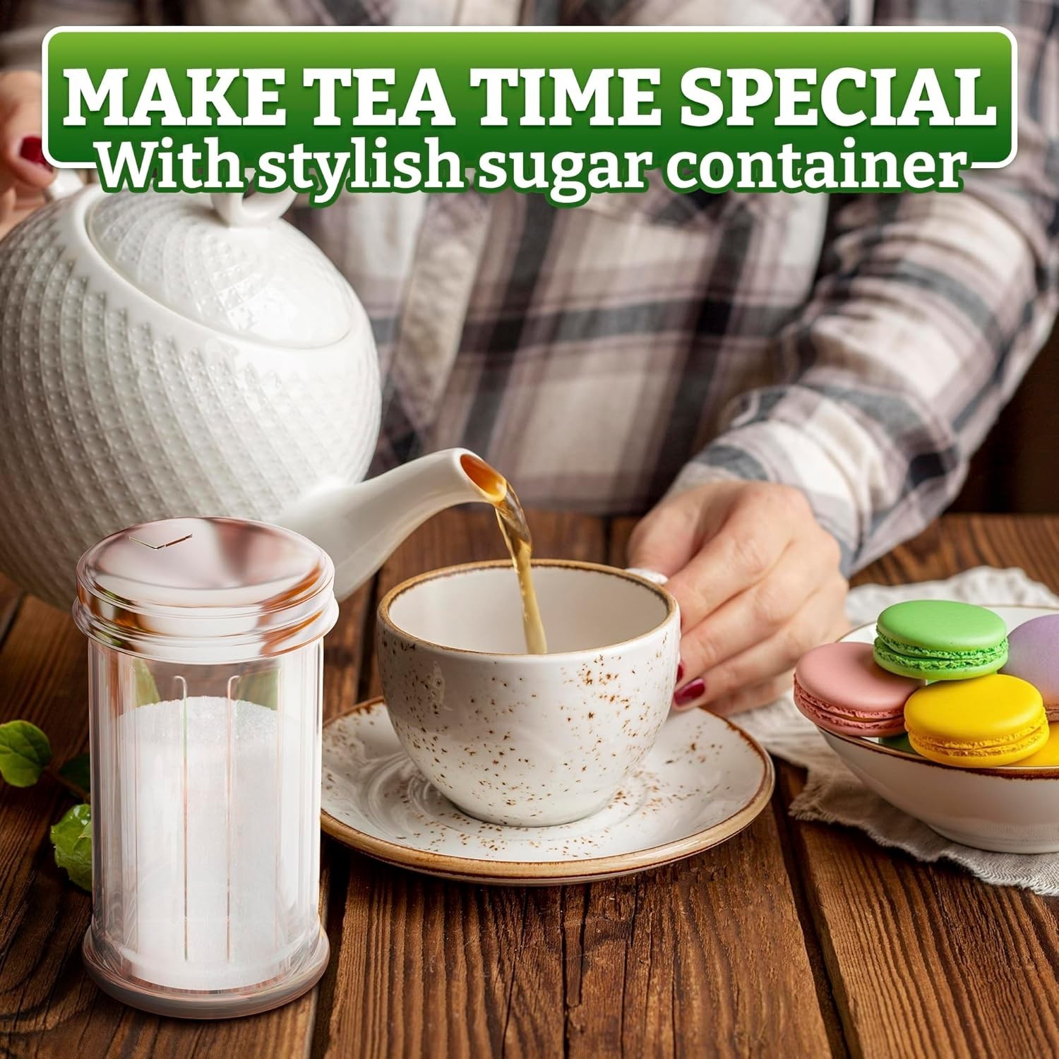 Glass Sugar Dispenser Container with Lid - Sugar Containers for Countertop Kitch